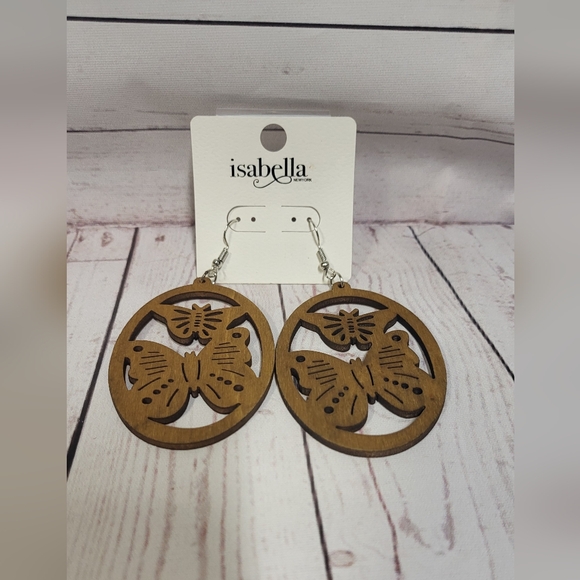 Isabella New York brown dangle carved out lightweight wood butterfly 🦋 earring - Picture 2 of 3